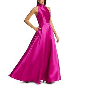 NWT ML Monique Lhuillier Halter Satin Ball Gown
